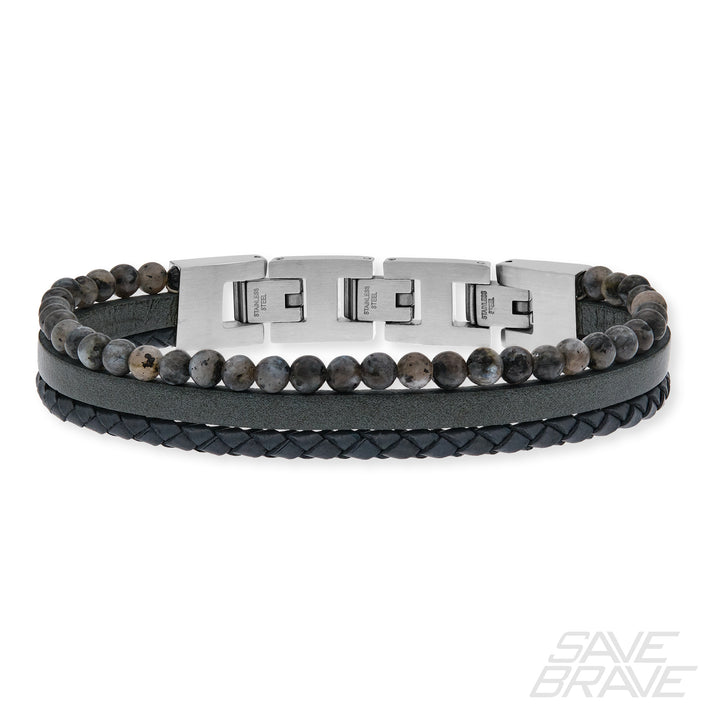 Save Brave Armband Tyler aus Leder & Onyxperlen Großer Ausverkauf