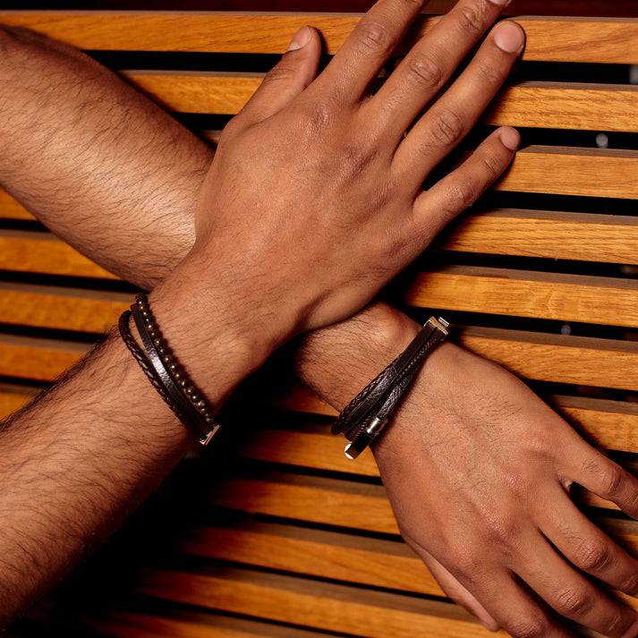 Save Brave Armband Tyler aus Leder & Onyxperlen Großer Ausverkauf