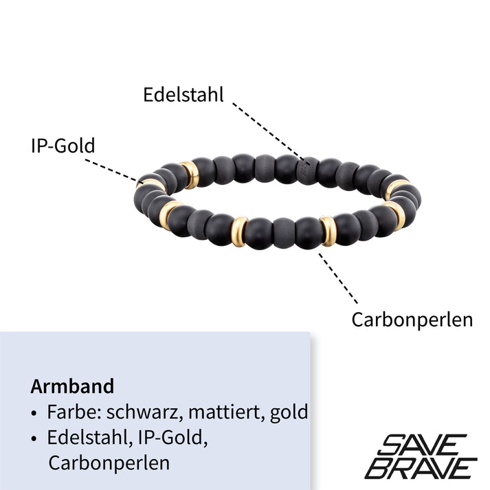 Save Brave Perlenarmband Russell mit Carbon & Edelstahl Lagerräumung