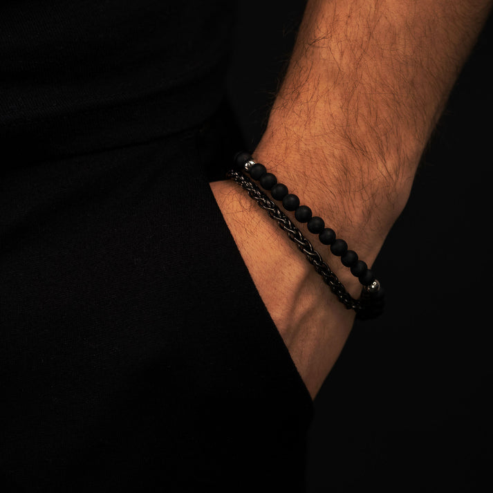Save Brave Perlenarmband Nico aus Edelstahl & Onyx Heißer Verkauf