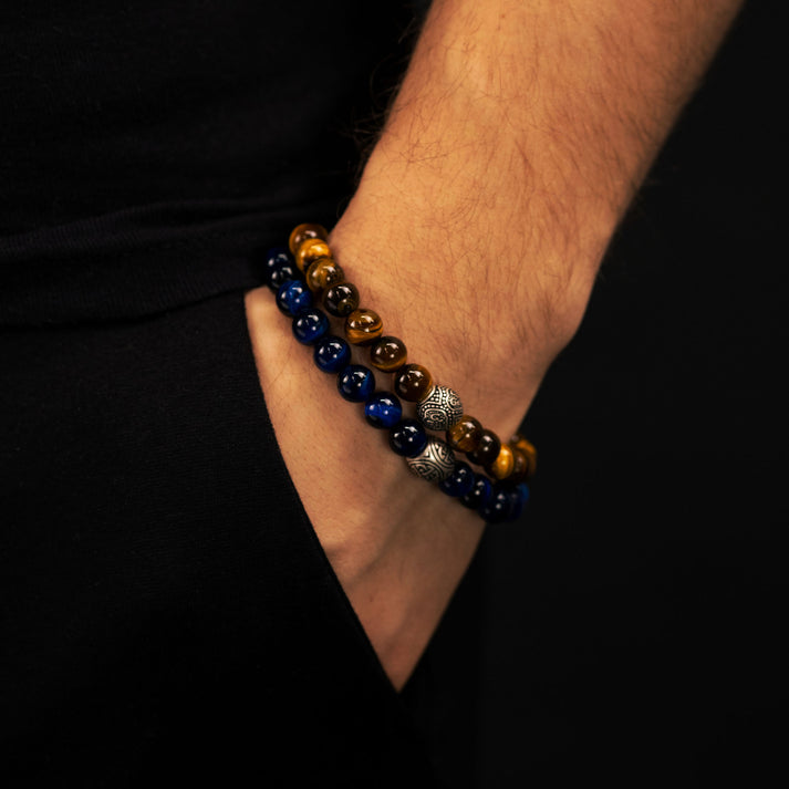 Save Brave Stretcharmband aus blauen Tigeraugenperlen mit Keltischem Knoten Neueste Mode