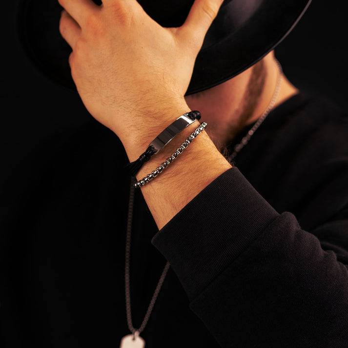 Save Brave Doppeltes Armband Oliver aus Edelstahl & Leder 50% Rabatt mit kostenlosem Versand