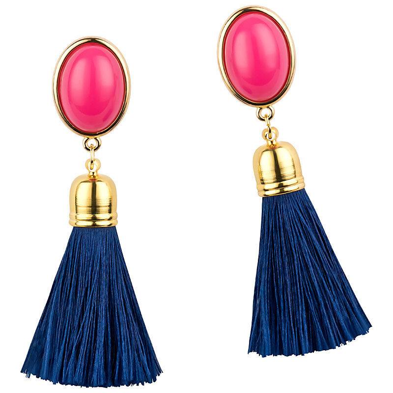 SchwesterSchwester Quasten Ohrringe als Ohrstecker in Pink mit dunkelblauer Quaste von AmuseToi Letzte 3 Tage