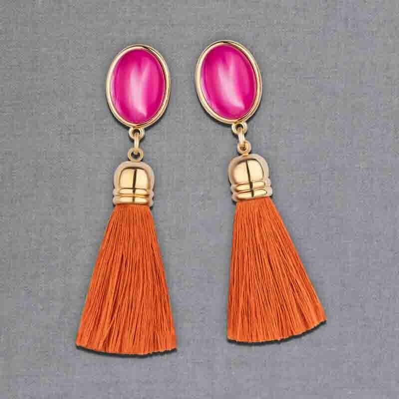 SchwesterSchwester Schimmernde pinkfarbene Ohrstecker mit Quaste in Rostorange von AmuseToi Nur für heute