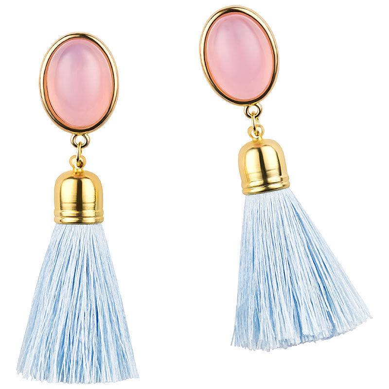 SchwesterSchwester Quasten Ohrringe als Ohrstecker in Rosa mit hellblauer Quaste von AmuseToi Discount Store für neue Produkte