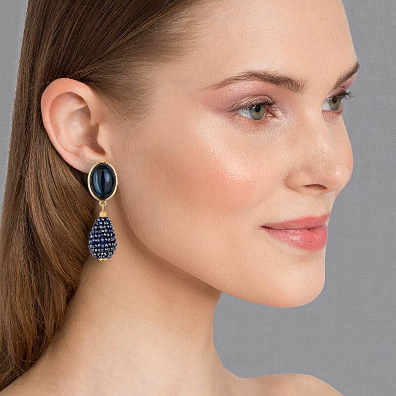 SchwesterSchwester Dunkelblau schimmernde Ohrstecker mit glitzerndem Tropfen von AmuseToi Begrenzt auf 3 Tage