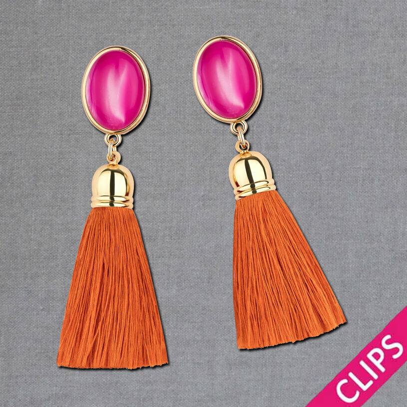 SchwesterSchwester Vergoldete Ohrclips in Pink mit Quaste in Rostorange von AmuseToi Großer Ausverkauf