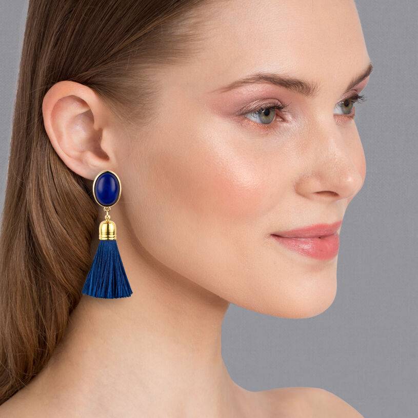 SchwesterSchwester Quasten Ohrringe als Ohrclips in Dunkelblau mit marineblauer Quaste von AmuseToi Online Shopping
