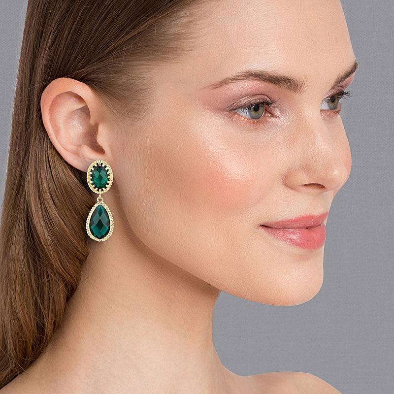 SchwesterSchwester Dunkelgrüne Tropfenohrringe mit funkelnden facettierten Tropfen Top Angebot