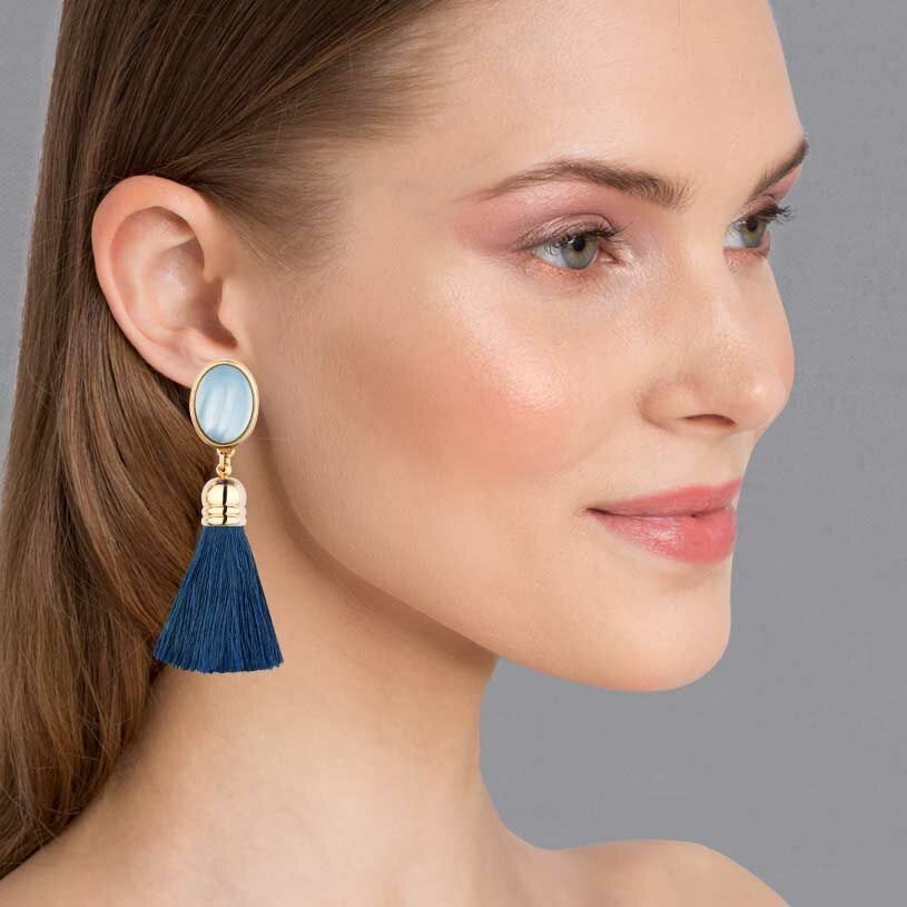 SchwesterSchwester Schimmernde hellblaue Ohrstecker mit marineblauen Quasten Kauf eins, bekomm eins gratis