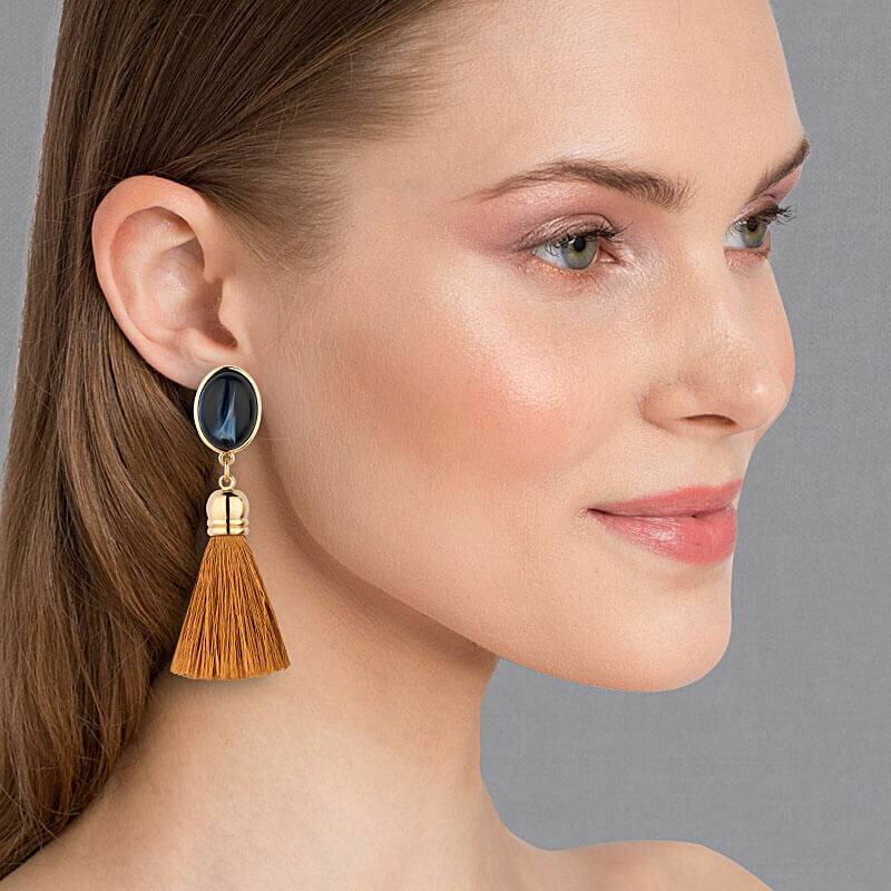 SchwesterSchwester Schimmernde Dunkelblaue Ohrstecker mit edlen Quasten in Goldbraun Bis zu 55% Rabatt
