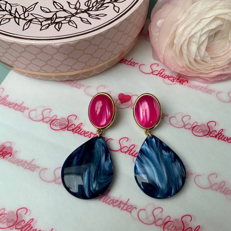 SchwesterSchwester Pinke Ohrstecker mit dunkelblauen Tropfen von AmuseToi Muttertagsangebot