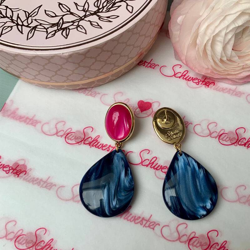 SchwesterSchwester Pinke Ohrstecker mit dunkelblauen Tropfen von AmuseToi Muttertagsangebot