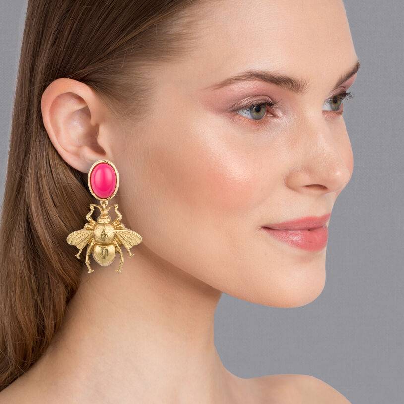 SchwesterSchwester Pinkfarbener Ohrstecker mit goldener Hummel von AmuseToi Vatertagsangebot