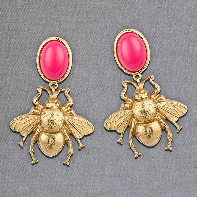 SchwesterSchwester Pinkfarbener Ohrstecker mit goldener Hummel von AmuseToi Vatertagsangebot