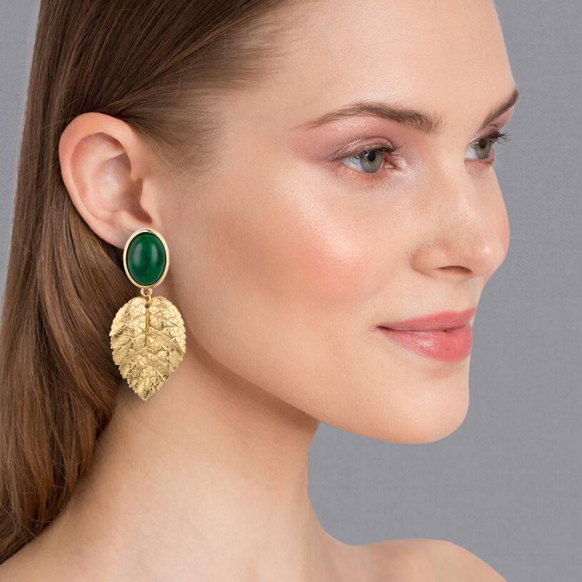 SchwesterSchwester Dunkelgrüner Ohrstecker mit großem goldenen Blatt von AmuseToi Lagerräumung