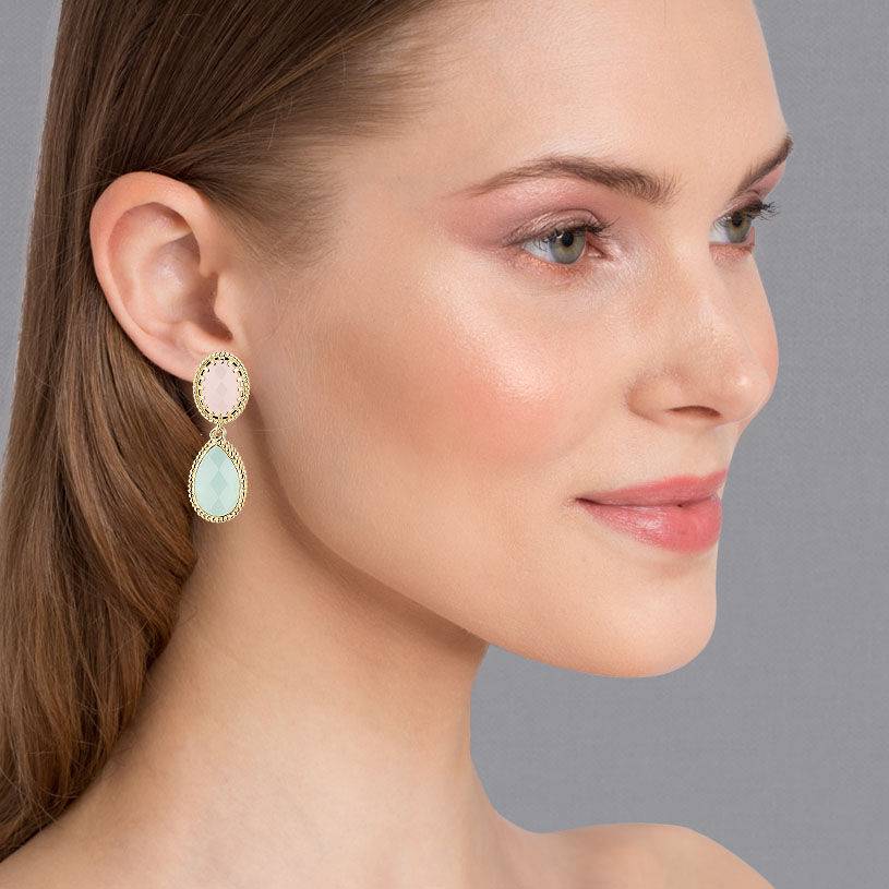 SchwesterSchwester Zartrosa Tropfenohrringe mit Türkisblau funkelnden facettierten Tropfen Online Outlet