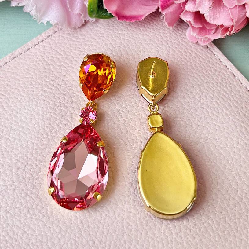 SchwesterSchwester Funkelnde Ohrstecker mit Glas-Kristallen in Orange und Rosa Blitzangebot