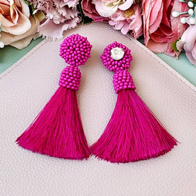SchwesterSchwester Auffällige Perlen-Quastenohrringe in Pink Günstig kaufen