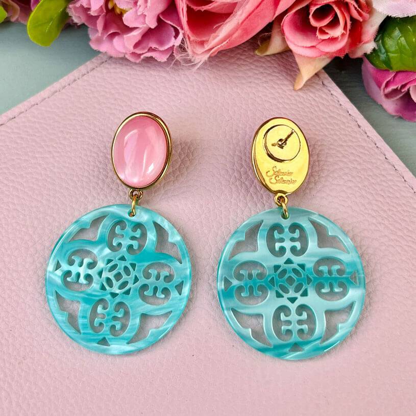 SchwesterSchwester Rosafarbene Ohrringe Papadopoli als Ohrstecker mit rundem Ornament in Türkis von AmuseToi Neueste Stile