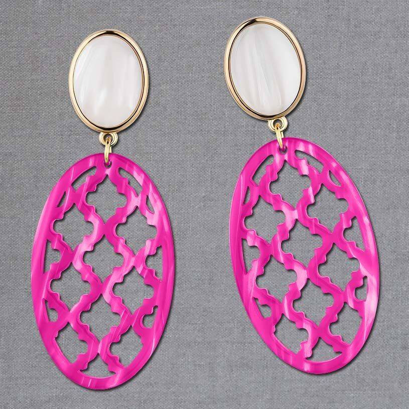 SchwesterSchwester Vergoldete Ohrstecker in wunderschönem Perlmutt mit Oval in Pink im Marrakesch-Stil Letzter Tag