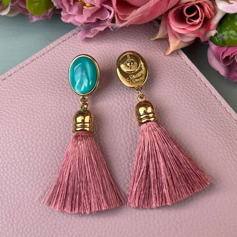SchwesterSchwester Quasten Ohrringe als Ohrstecker in Türkis mit Quaste in Rosa von AmuseToi Bis zu 65% Rabatt