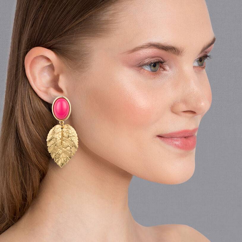 SchwesterSchwester Pinkfarbener Ohrstecker mit vergoldeten Blatt von AmuseToi Super Rabatt