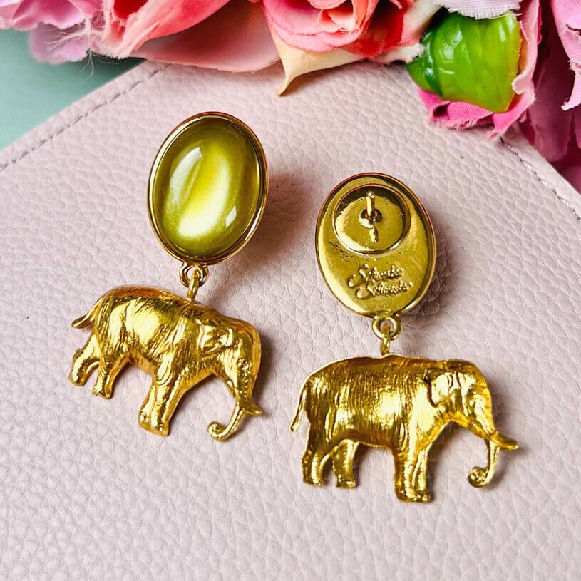 SchwesterSchwester Ohrstecker in Senfgelb mit vergoldetem Elefant Fabrikpreis