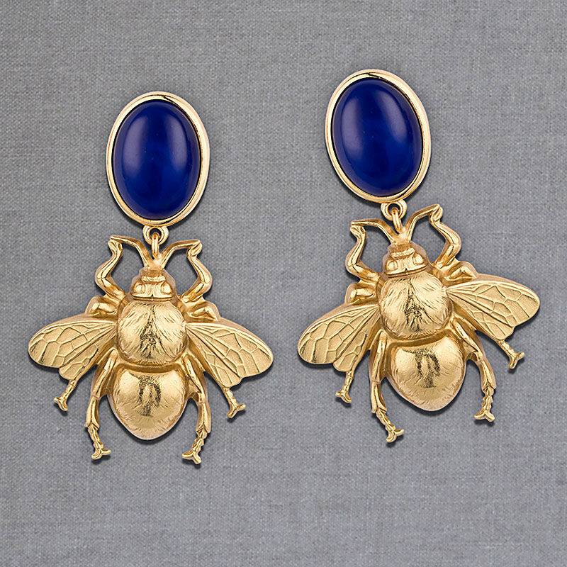 SchwesterSchwester Dunkelblauer Ohrstecker mit vergoldeter Hummel von AmuseToi Begrenztes Angebot