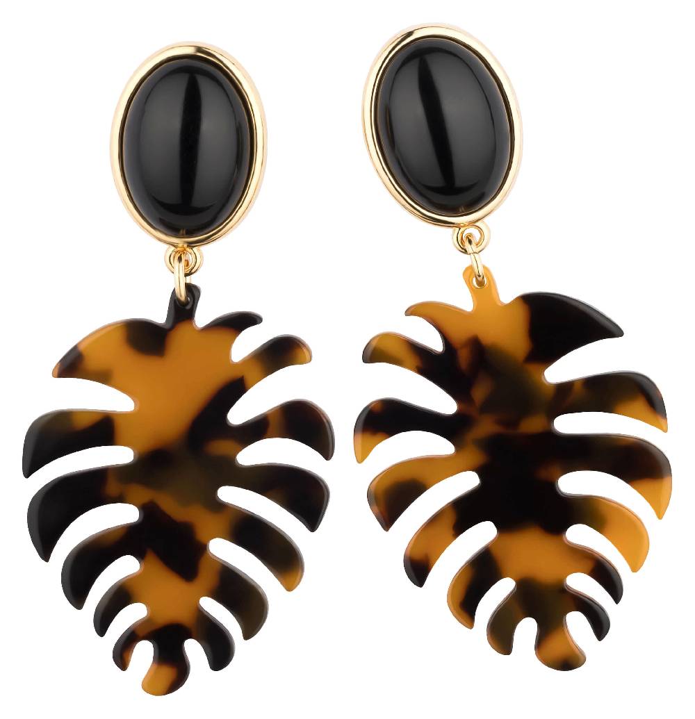 SchwesterSchwester Schwarze Ohrstecker mit schildpattfarbenem Monstera-Blatt von AmuseToi Black Friday