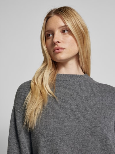 Peek & Cloppenburg Jake*s CasualStrickpullover mit gerippten Abschlüssen in dunkelgrau melange Auslauf