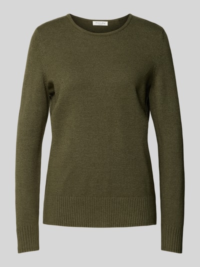 Peek & Cloppenburg Christian Berg WomanStrickpullover mit gerippten Abschlüssen in oliv melange im Angebot