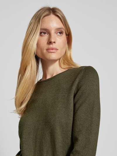 Peek & Cloppenburg Christian Berg WomanStrickpullover mit gerippten Abschlüssen in oliv melange im Angebot