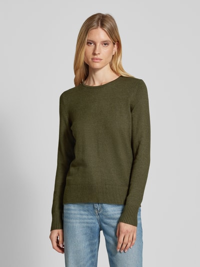 Peek & Cloppenburg Christian Berg WomanStrickpullover mit gerippten Abschlüssen in oliv melange im Angebot