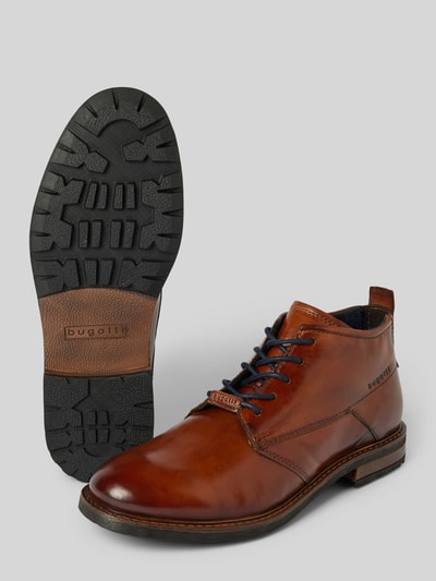 Peek & Cloppenburg bugattiDerby-Schuhe aus Leder mit Label-Print Modell 'Lobo' in cognac Verkauf