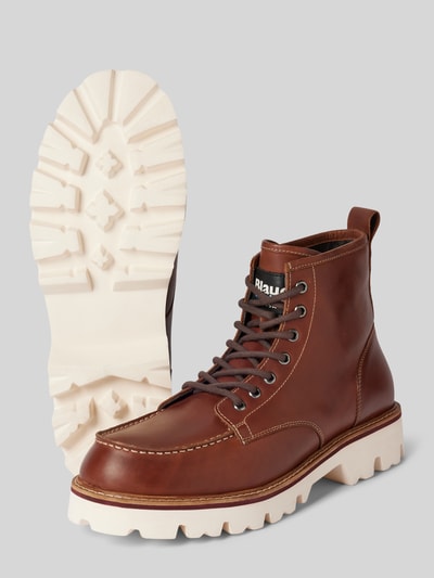 Peek & Cloppenburg Blauer USASchnürboots aus Leder mit Label-Detail Modell 'RUSK03' in cognac Preisnachlass