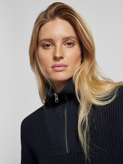 Peek & Cloppenburg Jake*s CasualStrickpullover mit Troyer-Kragen in dunkelblau Im Verkauf