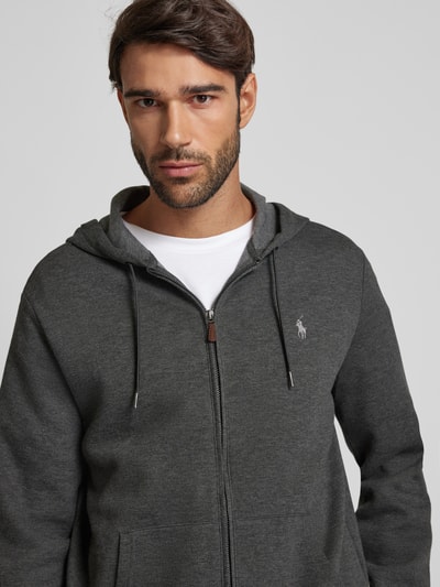 Peek & Cloppenburg Polo Ralph LaurenSweatjacke mit Logo-Stitching in graphit Begrenzt auf 3 Tage