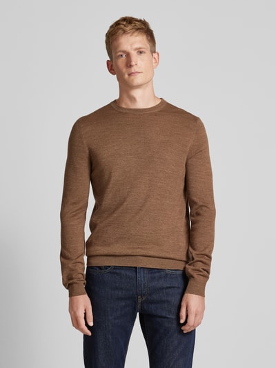Peek & Cloppenburg Christian Berg MenStrickpullover mit Rundhalsausschnitt in mittelbraun mel Saisonale Angebote