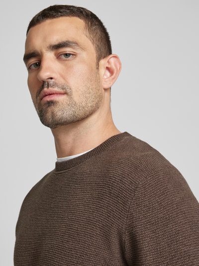 Peek & Cloppenburg SELECTED HOMMEStrickpullover mit gerippten Abschlüssen Modell 'ROSS' in dunkelbraun Osterangebot
