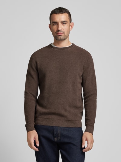 Peek & Cloppenburg SELECTED HOMMEStrickpullover mit gerippten Abschlüssen Modell 'ROSS' in dunkelbraun Osterangebot