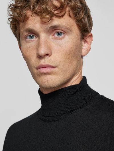 Peek & Cloppenburg SELECTED HOMMERollkragenpullover aus Wolle Modell 'TRAY' in black Räumungsverkauf