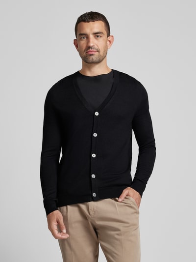Peek & Cloppenburg Christian Berg MenSlim Fit Cardigan aus Woll-Mix mit V-Ausschnitt in black Sonderangebote
