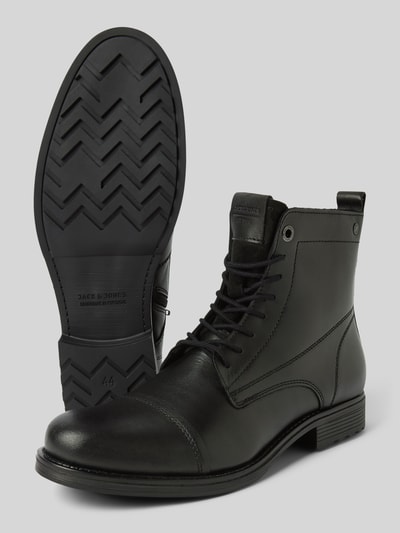Peek & Cloppenburg Jack & JonesSchnürboots aus Leder mit Ziernähten Modell 'SHAUN' in black Super Sparpreis