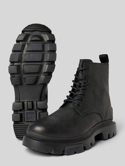 Peek & Cloppenburg HUGOSchnürboots aus Leder mit Label-Details Modell 'Fabyan' in black Bis zu 60% Rabatt