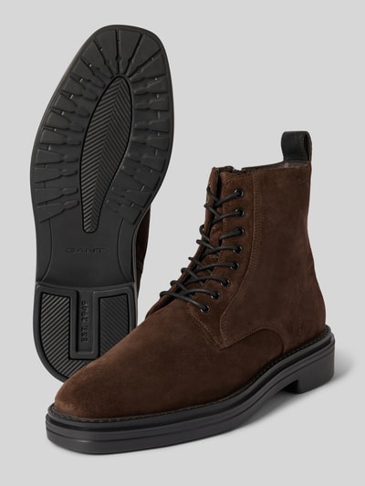 Peek & Cloppenburg GantSchnürboots aus Leder mit Label-Schriftzug Modell 'Boggar' in mittelbraun Riesige Rabatte